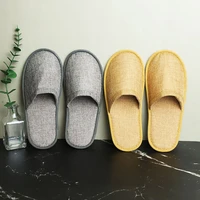 disposable slippers hotel close toe slides non slip travel indoor guest slipper light portable linen fabric flat breathable shoe