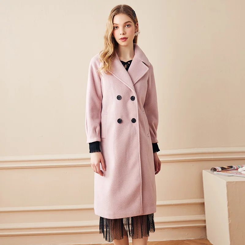 

Модное бархатное Женское пальто в Корейском стиле, уличная одежда, женское винтажное шерстяное пальто, женское розовое зимнее пальто