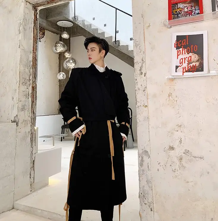 

Tassel straps irregular Mens trench coats man long coat men Diagonal clothes overcoat long sleeve 2020 new designer B457