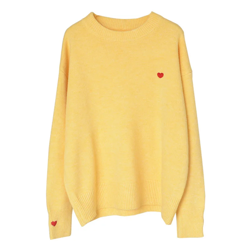

Sweater Women 2020 Autumn Korean Style Embroidered Love Tops Ladies Casual Loose Round Neck Long Sleeve Sweet Pullover Sweater