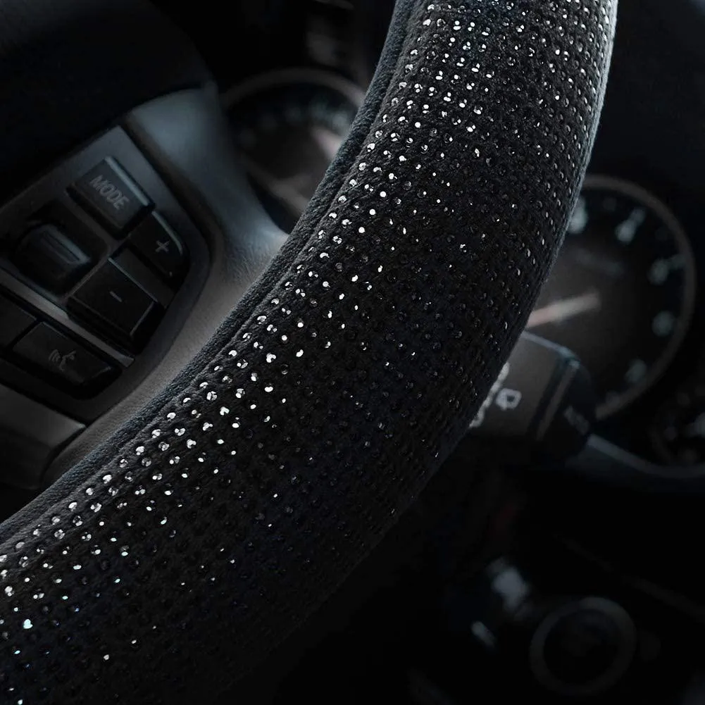 

Car Steering Wheel Cover Bling Luxury Rhinestones 38CM Black Universal Decorations Crystal Covered Steering-Wheel For Women Girl