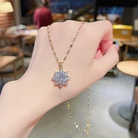 japanese and korean style heavy industry super flash large zircon pendant titanium steel necklace geometric trendy claviclechain