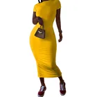 Облегающее платье-футболка с коротким рукавом для женщин, летнее платье с круглым вырезом, облегающее однотонное повседневное базовое облегающее длинное платье, 2020