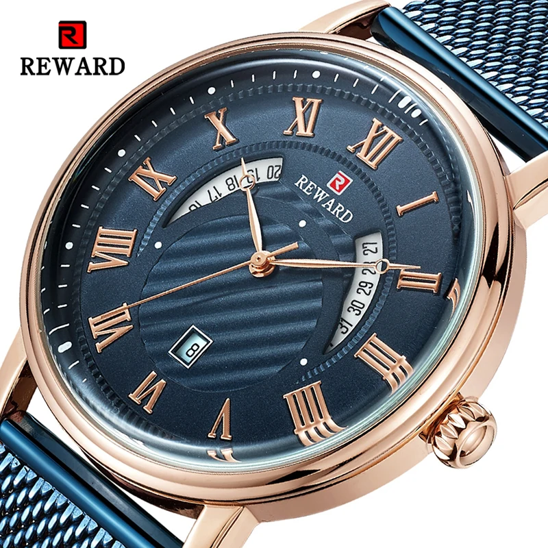 

REWARD New Watch Men Fashion Design Military Quartz Clock Top Brand Business Luxury Mesh Strap Waterproof Japan Movement