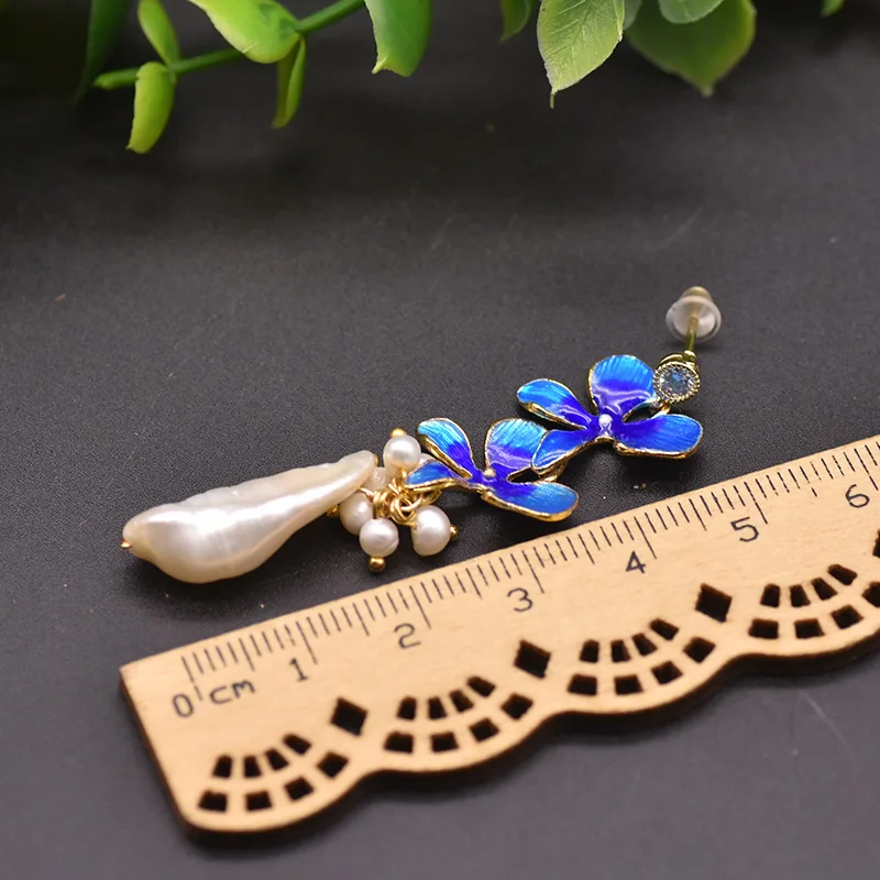 

Natural Fresh Water White Pearl Cloisonne Drop Earrings For Women Gift Classic Handmade Earrings Dangle Fine Jewelry Accessories