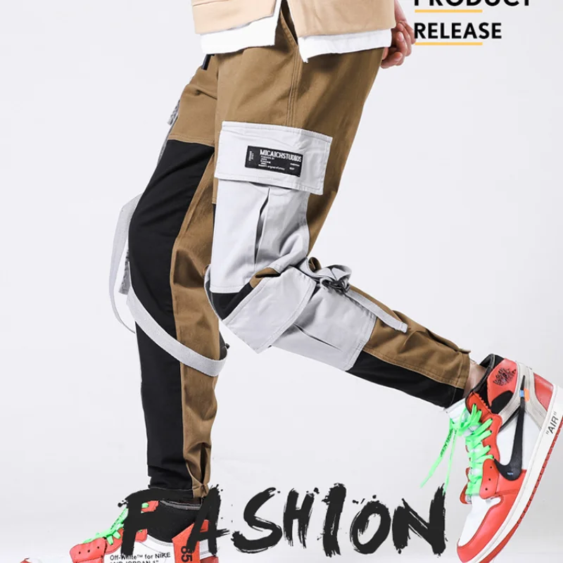 

Harajuku Style Men's Pants Loose Cotton Pants Male Student Multi Pocket Washed Pants Mens Overalls Cargo Pants Men Trousers