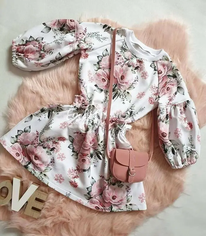 Children's 2PCS Set Baby Girls Floral Blouse Outfits Toddler Kids Clothes Long Sleeve T-shirt Tops + White Elastic Short Skirts | Детская