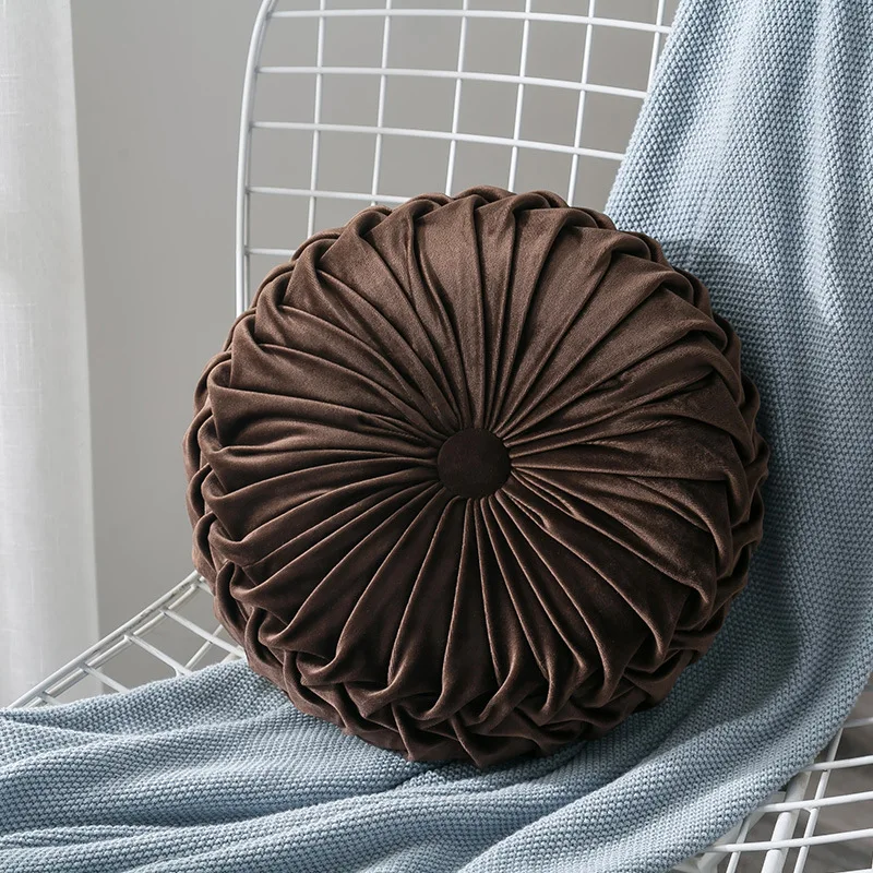 

Fashion Velvet Pleated Round Floor Cushion Modern Solid Color Pillow Pouf Flower Fold Soft Comfortable Throw Home Sofa Decor New