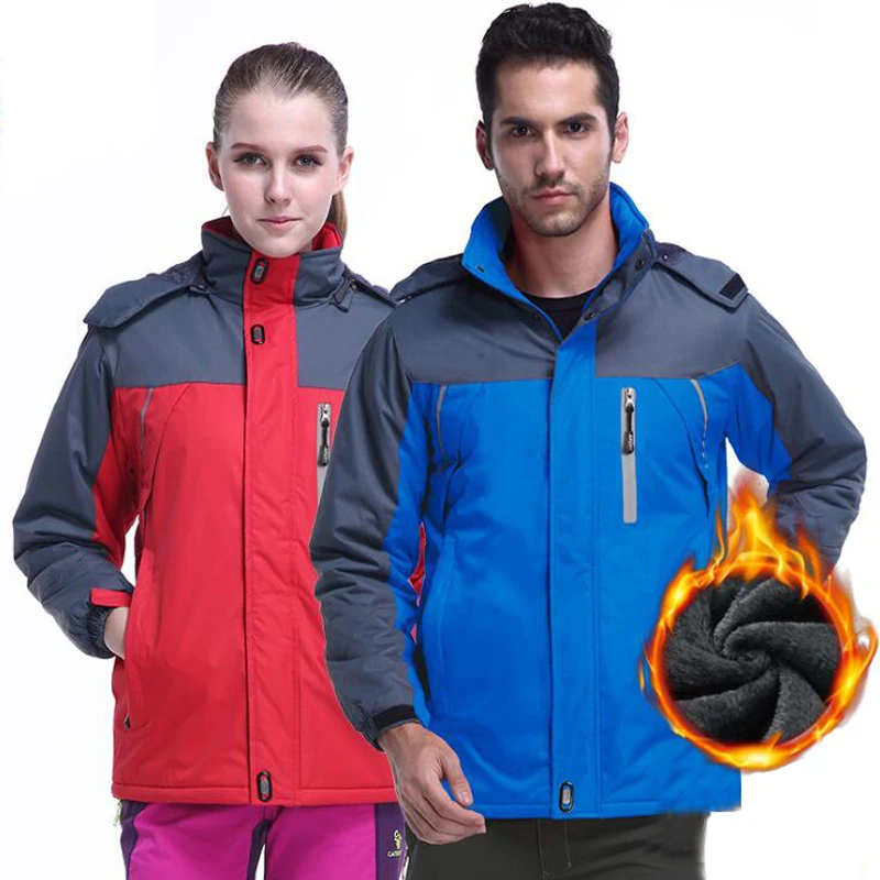 

Outdoor Plus Velvet Thermal Hiking Hooded Jackets Waterproof Climbing Camping Windbreaker Coats Men Women Brand Clothing