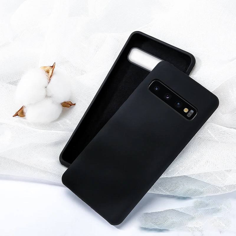 Силиконовый однотонный чехол для samsung Galaxy A10 A20E A20 A30 A40 A50 A70 M20 S8 S9 S10 Примечание 10 плюс S10e жидкости Чехлы мягкие из кожи TPU чехол - Цвет: Черный