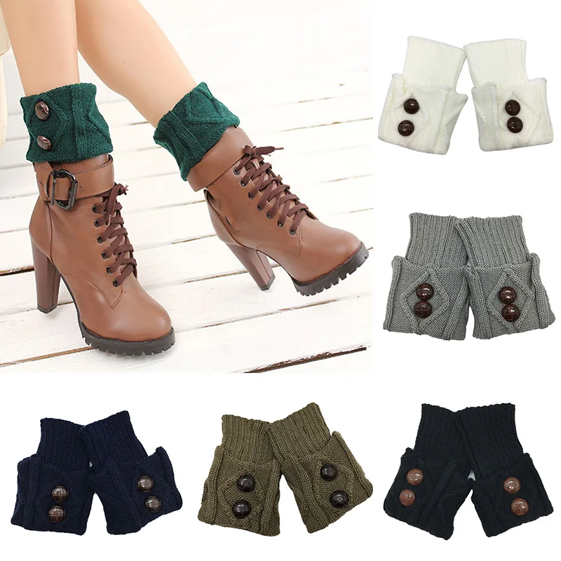 Женские вязаные гетры Короткие манжеты пуговицы крючком носки для
