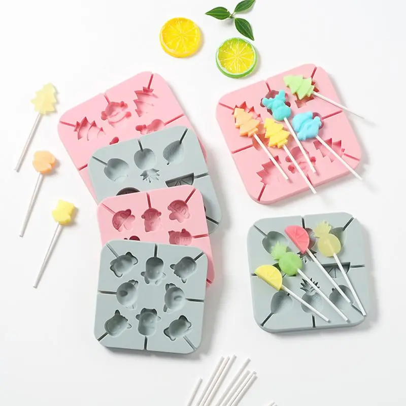 

N1HA 4Pcs Silicone Lollipop Mold Candy Mold with Dropper and 100pcs Lollipop Sticks