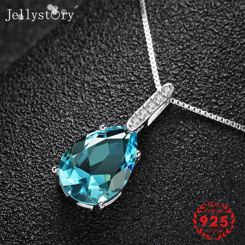 Jellystory 925 серебряное ожерелье с каплевидные Сапфир циркон подвеска из драгоценных