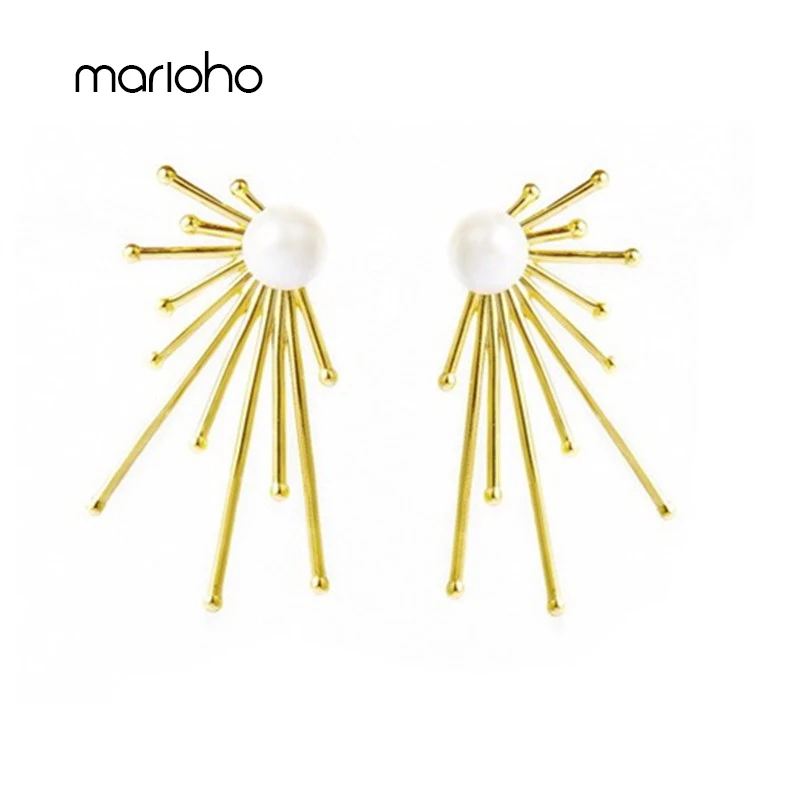 Fashion Fireworks Pearl Stud Earrings For Women Metal Irregular Ray Geometric Simple Party Jewelry Accessories Gift | Украшения и