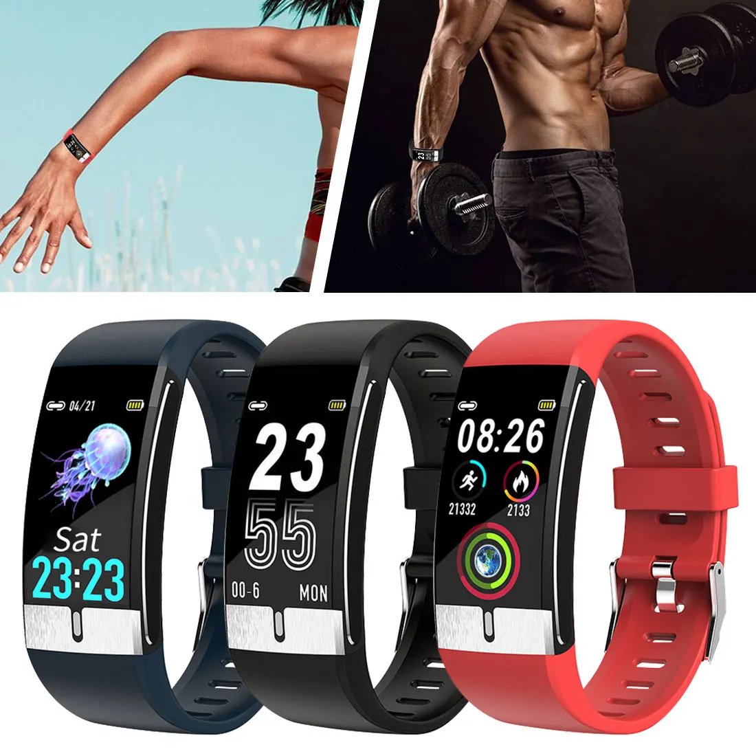 

Fitness Tracker Bracelet E66 Body Temperature ECG Smart Bracelet Heart Rate Monitor Smart Watch Music Control Sport Band PK T1