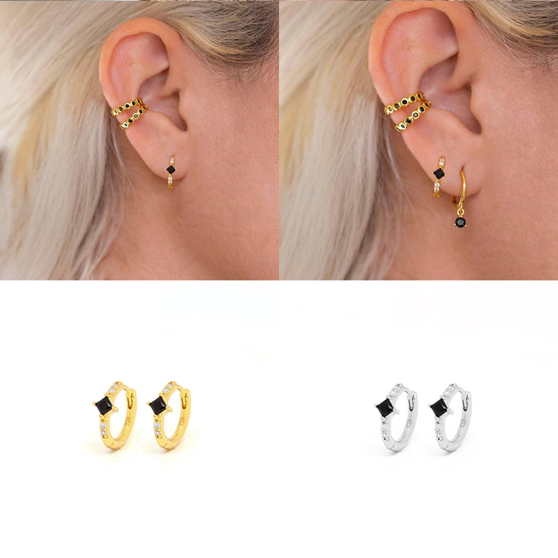 

Aide Для женщин 925 пробы серебристый, черный циркон серьги-кольца в виде капель с кристаллами в форме влюбленных друзей на день рождения Обруч...