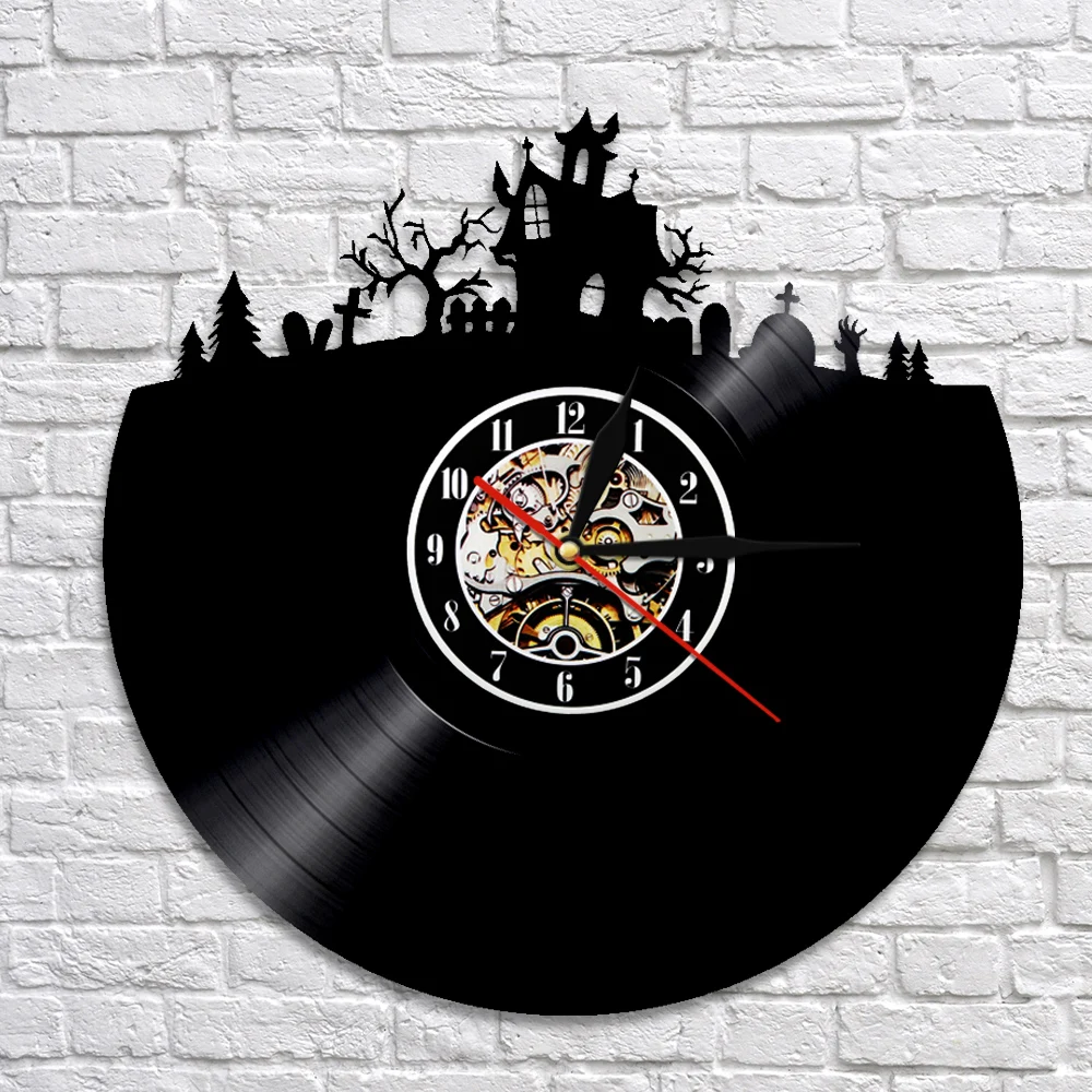 Настенная декоративная виниловая запись с днем Хэллоуина настенные часы черепом