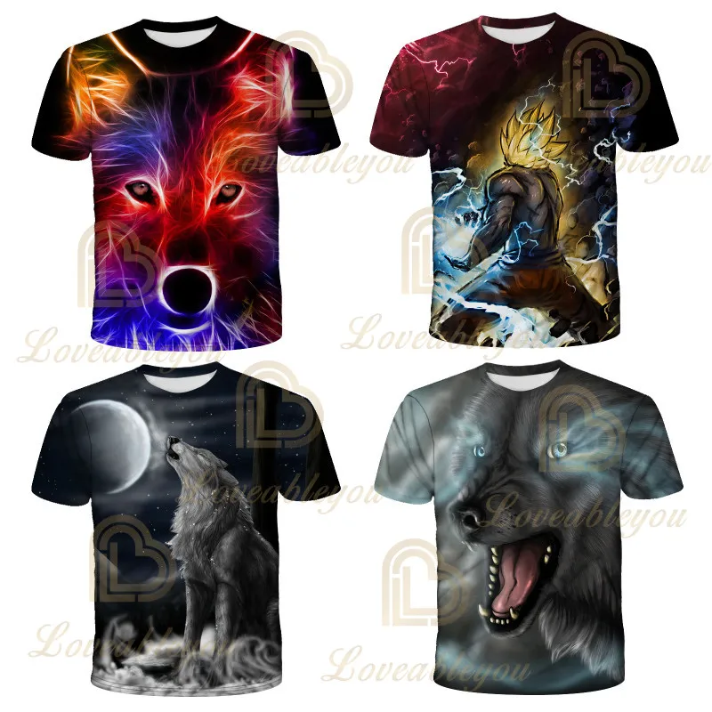 Футболка мужская с 3D принтом волка модная тенниска коротким рукавом крутая майка