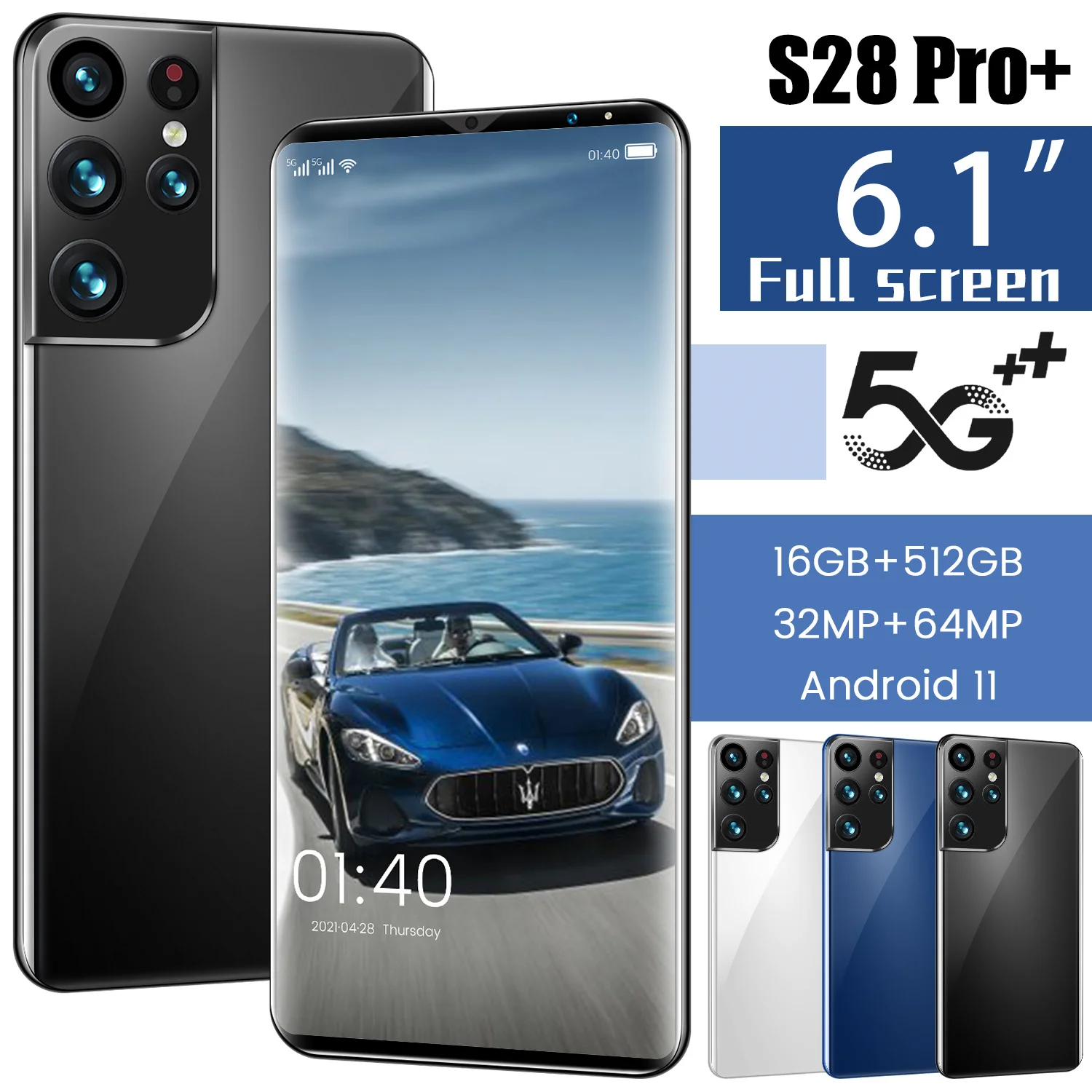 

Global Version S28 Pro+ 16GB+512GB Smartphone MT6889 Deca Core 6000mAh 64MP Triple Camera 6.1" FHD+ DotDrop Display