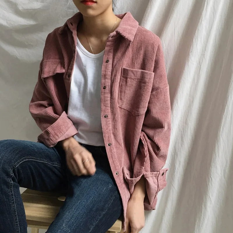 

New Harajuku Corduroy Jackets Women Winter Autumn Coats Plus Size Overcoats Female Big Tops Cute Jackets Solid Color Clothing