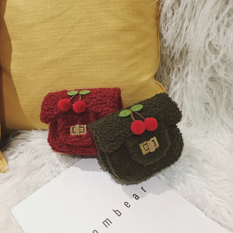 

Autumn And Winter New Style Korean-style Children's Bags Graceful Princess Mini Accessories Bag Lambs Wool Cherry Chain Shoulder