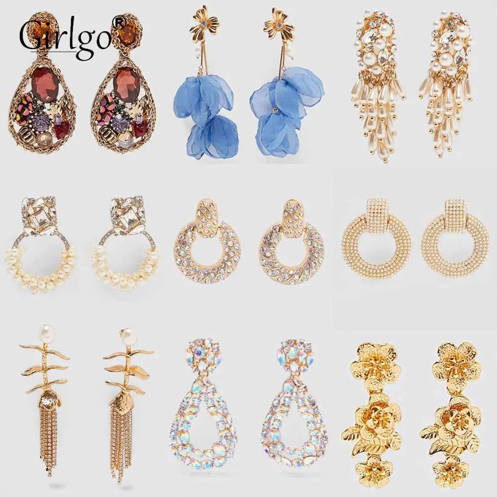 Женские серьги подвески с цветком Girlgo вечерние металлической подвеской