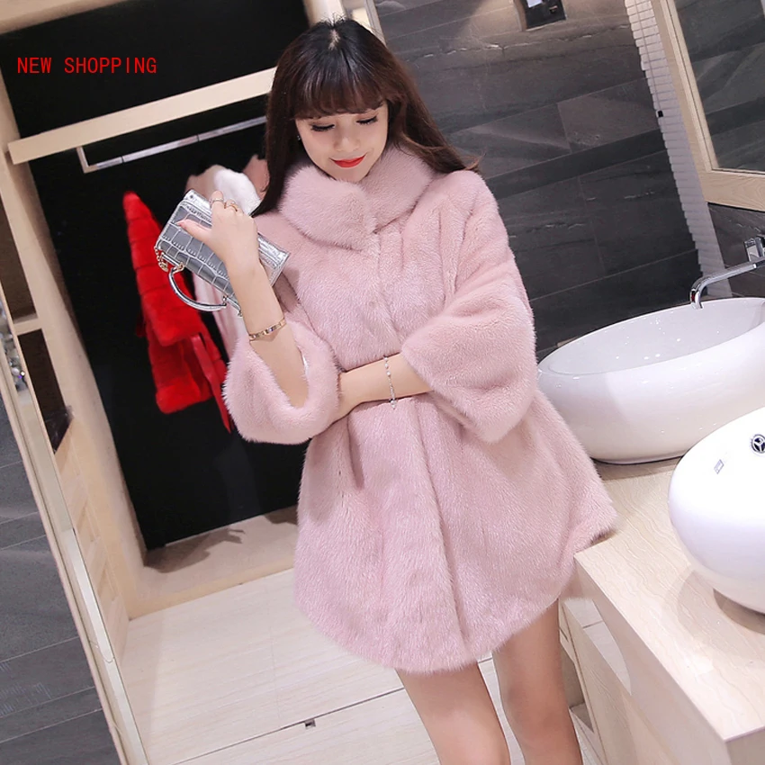 Warm Thick Mink Fur Jacket Coats Winter Faux Fur Coat Women Elegant Quality Korean Fashion Long Sleeve Overcoat Chaqueta Mujer