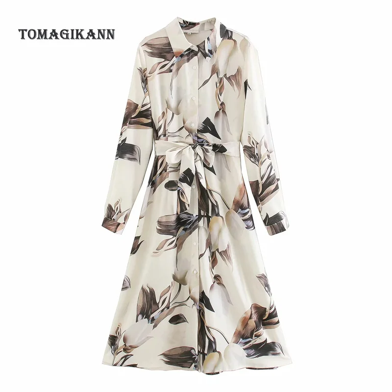 

Shirt Dresses Long Sleeve for Women 2020 Spring Floral Print Elegant Office Dress Casual Turn Down Collar Midi Party Dress Vesti