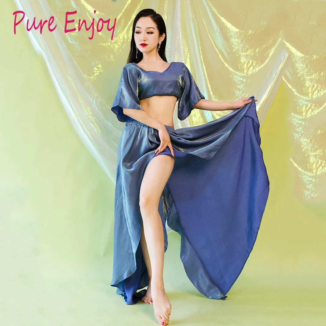 Осенняя одежда для танцев живота танцевальный костюм топ + длинная юбка 2 шт.