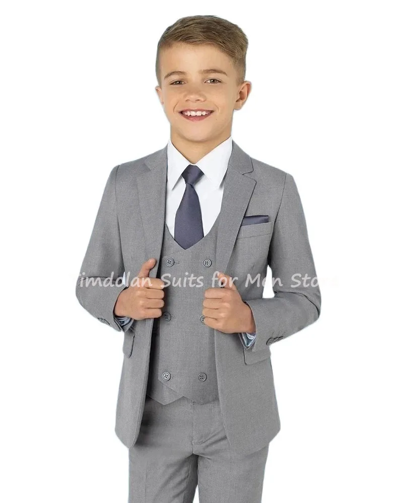 

3 шт., серое пальто с отложным воротником и шалью, костюмы для мальчиков, приталенные детские костюмы, костюм для жениха на свадьбу, детские к...
