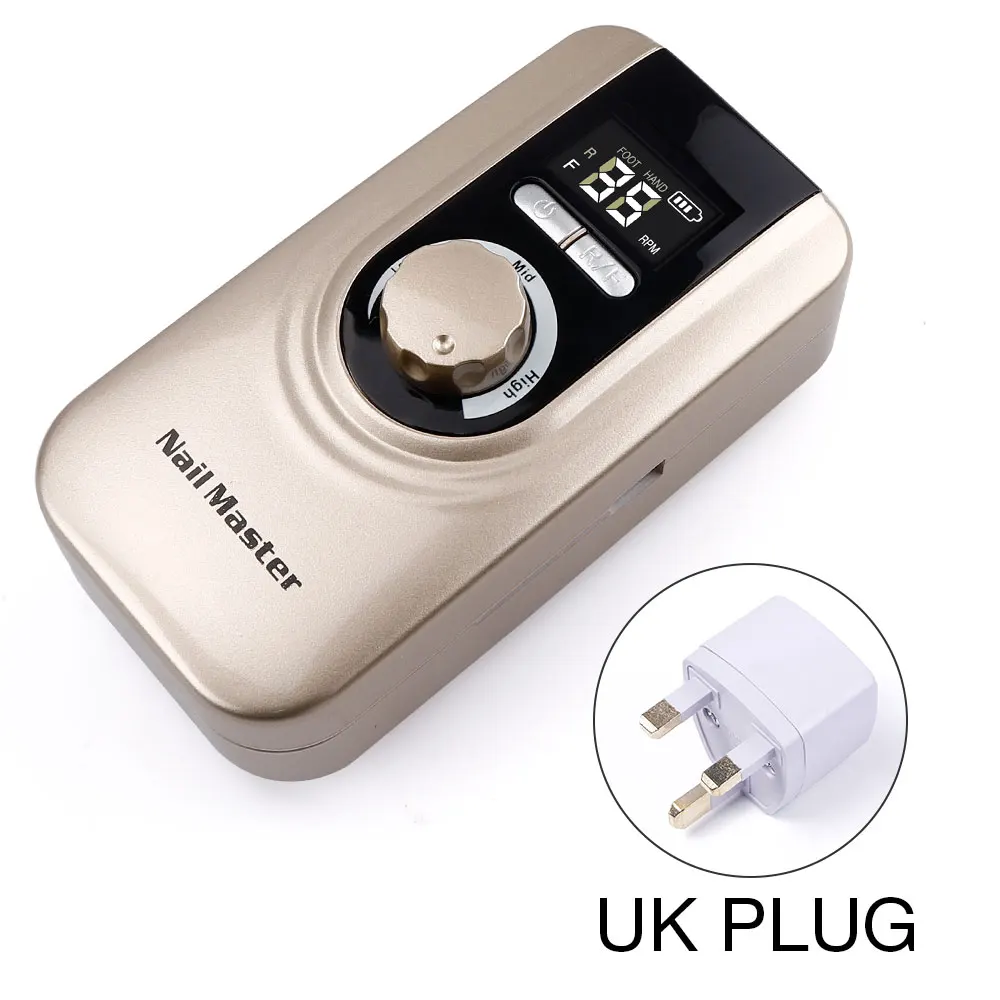 UK PLUG GOLDEN 35000RMP Rechagabl Pro электрическая дрель для ногтей маникюрный набор мельница резак все ногти искусство бит педикюр гель лак аксессуары - Цвет: UK PLUG GOLDEN