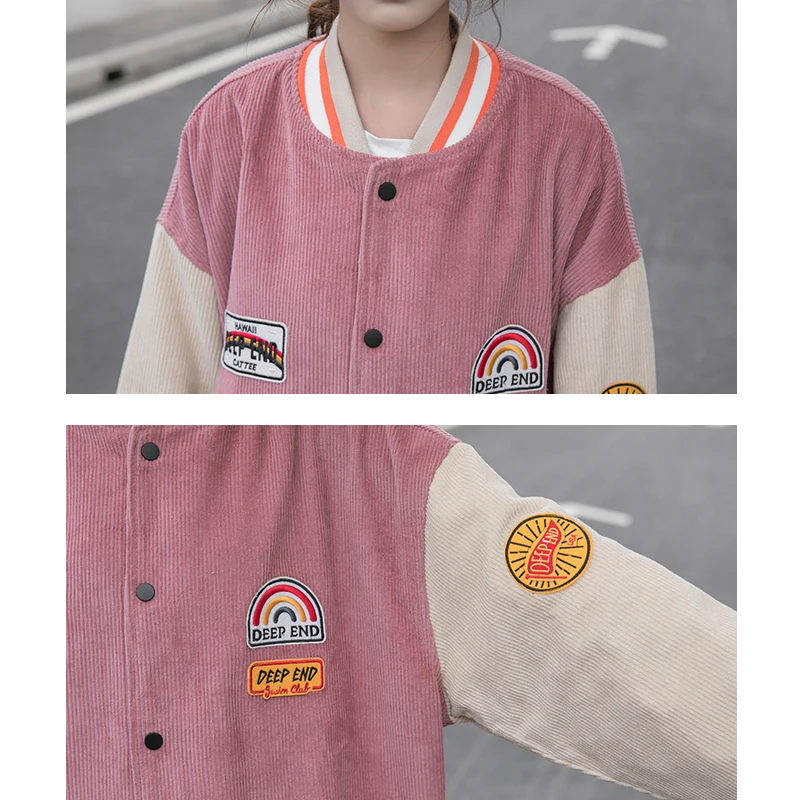 

Autumn New Japan Style Pink Jacket Fashion Women Single Breasted Loose Harajuku Jacket Sweet Lovely College Style Jacket Women