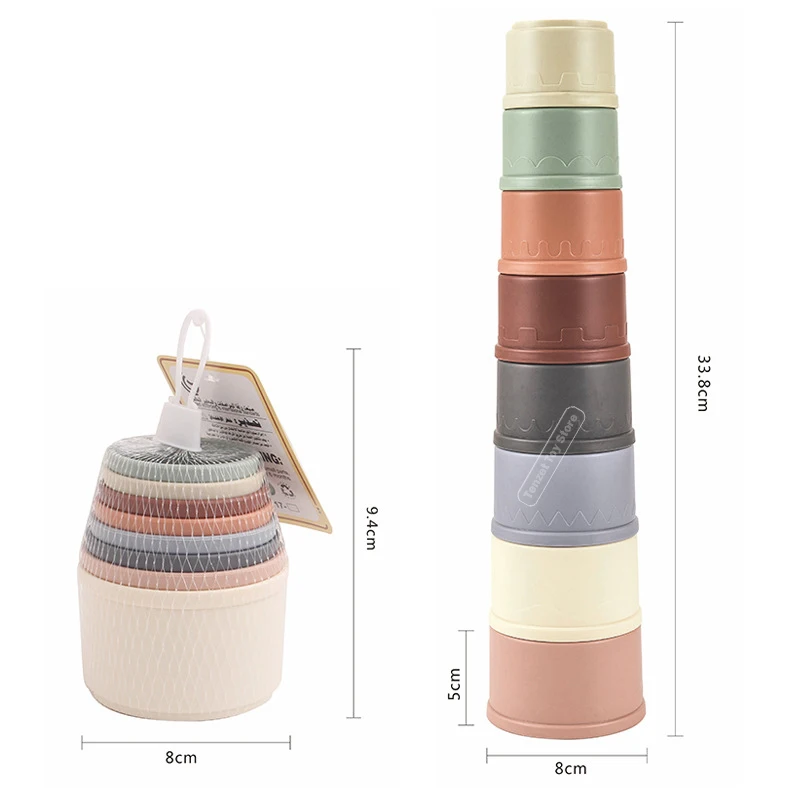 

8PCS Baby Stacking Cup Toy Science Education Intelligence Stacked Tower Ring Bathtub Set Early Educational Toys For Infant Gift