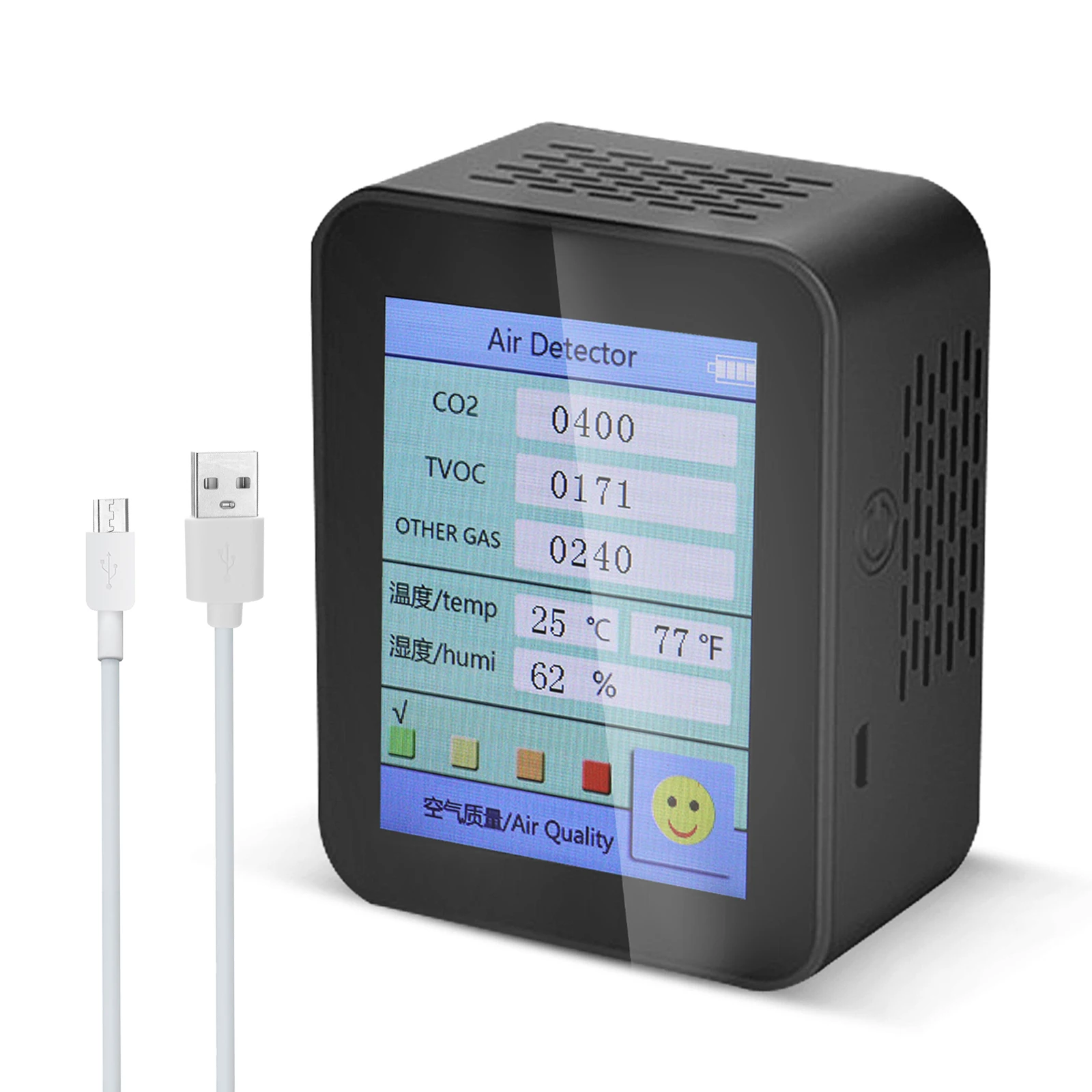

Household Gas Detector CO2 Meter Air Quality Monitor with Carbon Dioxide Electricity Quantity Temperature Humidity Display