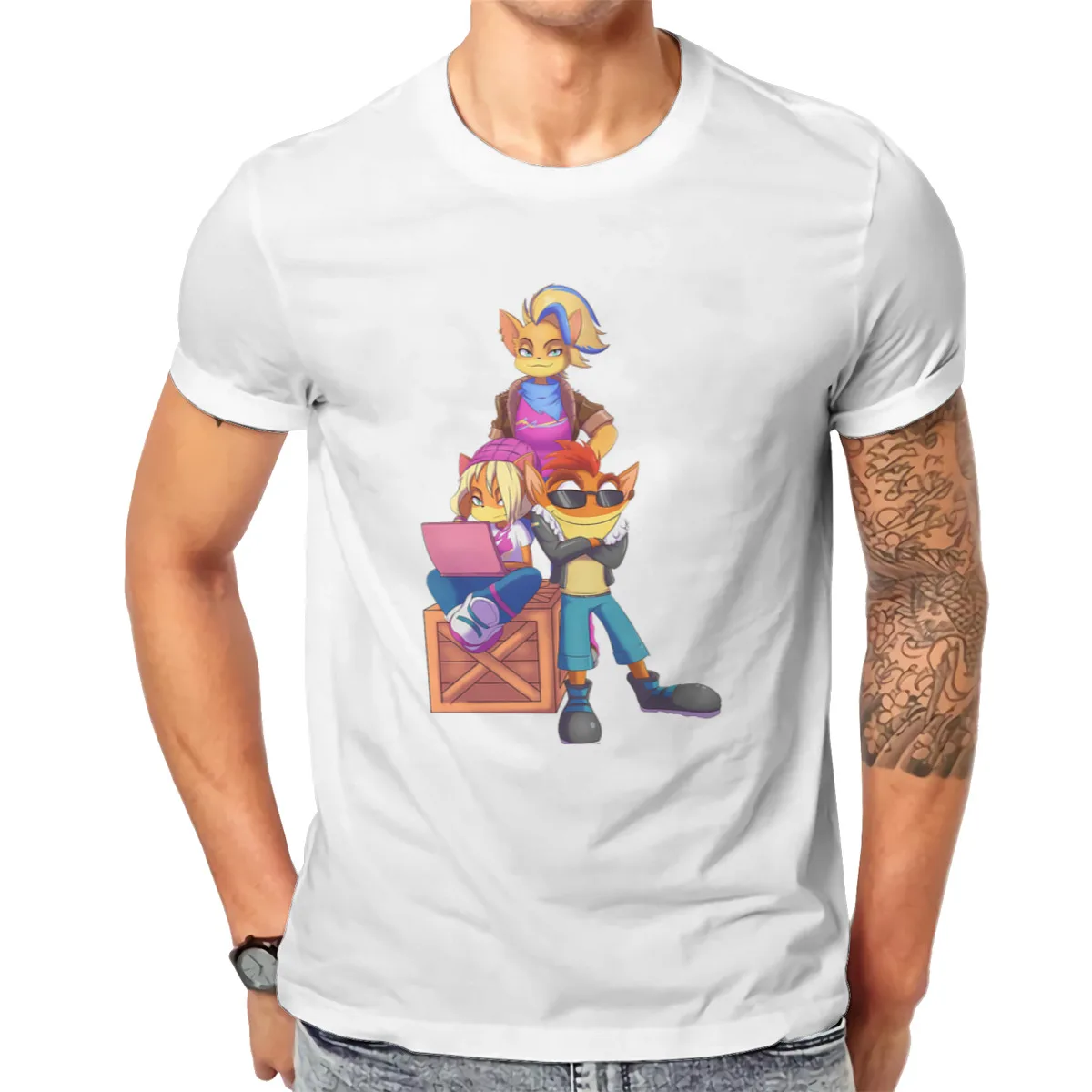 

Friends Crash Bandicoot Wolf Video Game Tshirt Black Punk T shirt Tops Homme Pure Cotton Oversized Short Sleeve Tops
