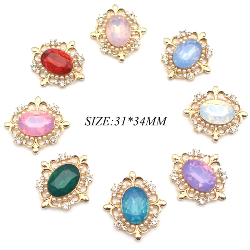 

10PCS 30*34MM Acrylic Button Pearl Rhinestone Silver Alloy Buttons Diy Flatback Embellishments Dress Decoration Accessories