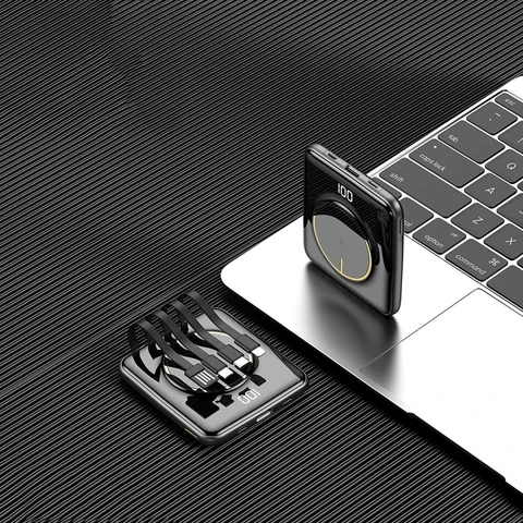 Компактный внешний аккумулятор 20000 мАч, беспроводное зарядное устройство Qi, внешний аккумулятор с кабелем для быстрой зарядки для iPhone 12 pro, X, Samsung S21, Xiaomi, внешний аккумулятор