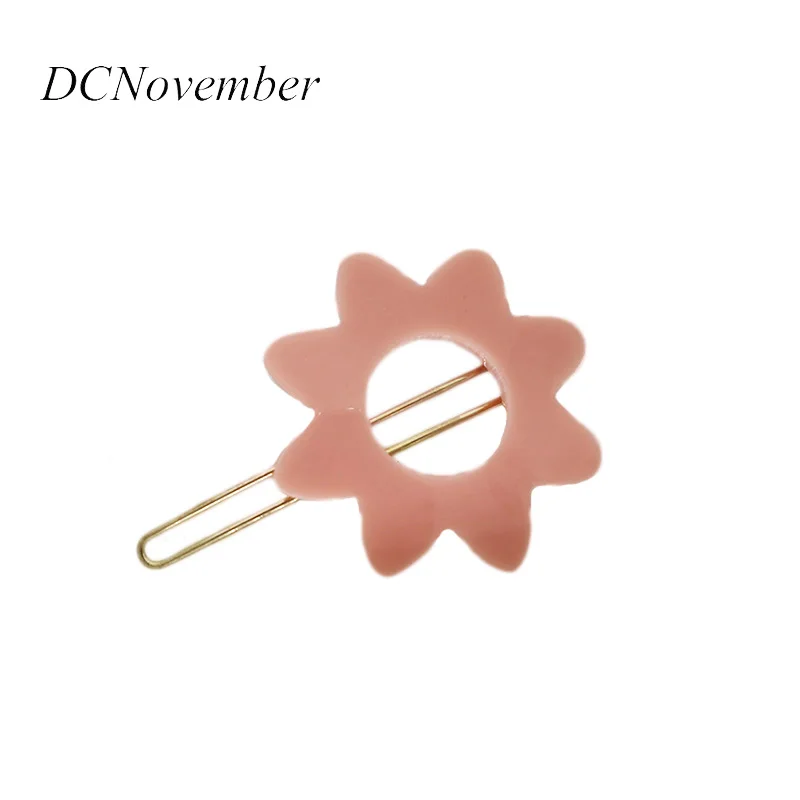 Rhodium Plated New design Fashion Sunflower Hair clip Lady Women Acrylic Flower Hair pins Hair accessories - Metal color: Rhodium Plated