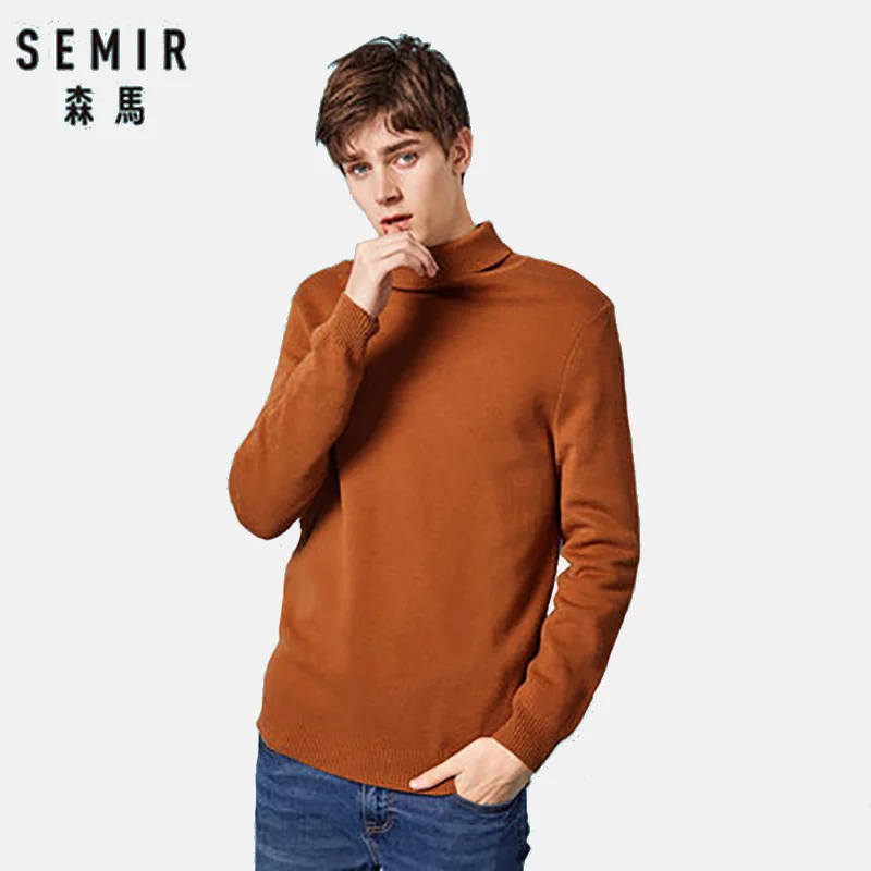 Мужской шерстяной свитер SEMIR классический трикотажный в рубчик с отворотами и