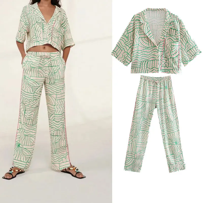 

PPYQYKX Za 2021 женские новые модные льняные расклешенные брюки с принтом шикарные женские повседневные Прямые брюки с карманами в стиле ретро