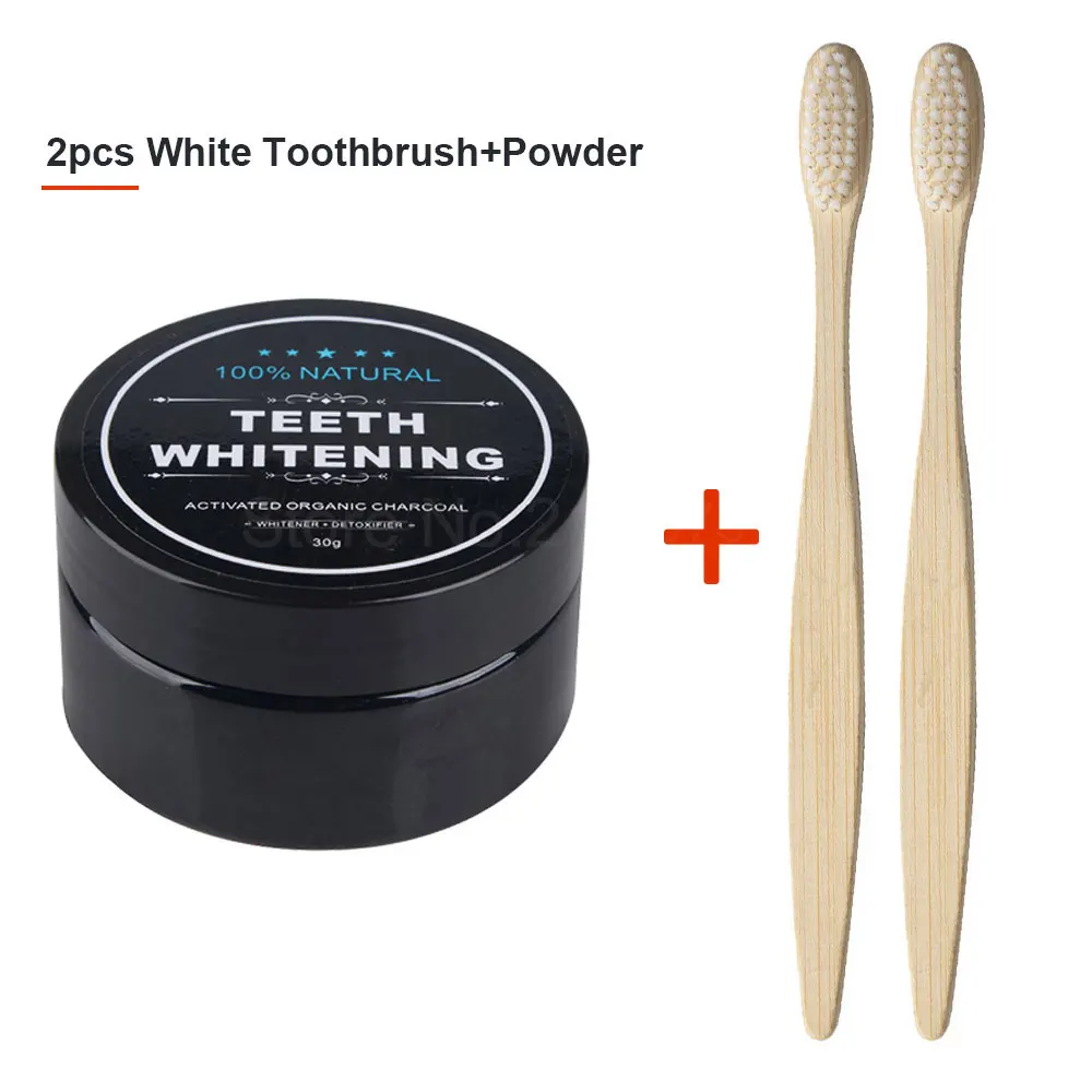 2white and powder 30 г активированный Charcoals порошок бамбуковая зубная щетка из древесного угля уход за зубами отбеливающий порошок натуральная Органическая Зубная паста веганская мята - Цвет: 2white and powder