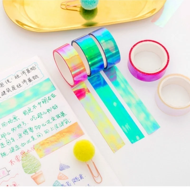 

DIY Scrapbook Sticker Colorful Shining Rainbow Laser Decorative Tape Label Handmade Decorative Tape