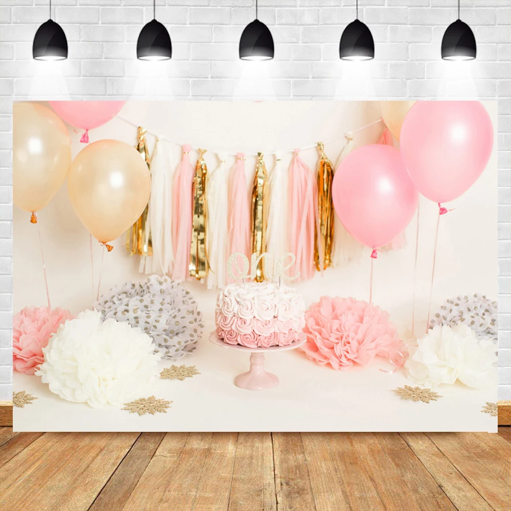 

1st Birthday Cake Smash Photography Background Pink Balloon Birthday Party Backdrop Decor Photocall Backdrop Photo Studio