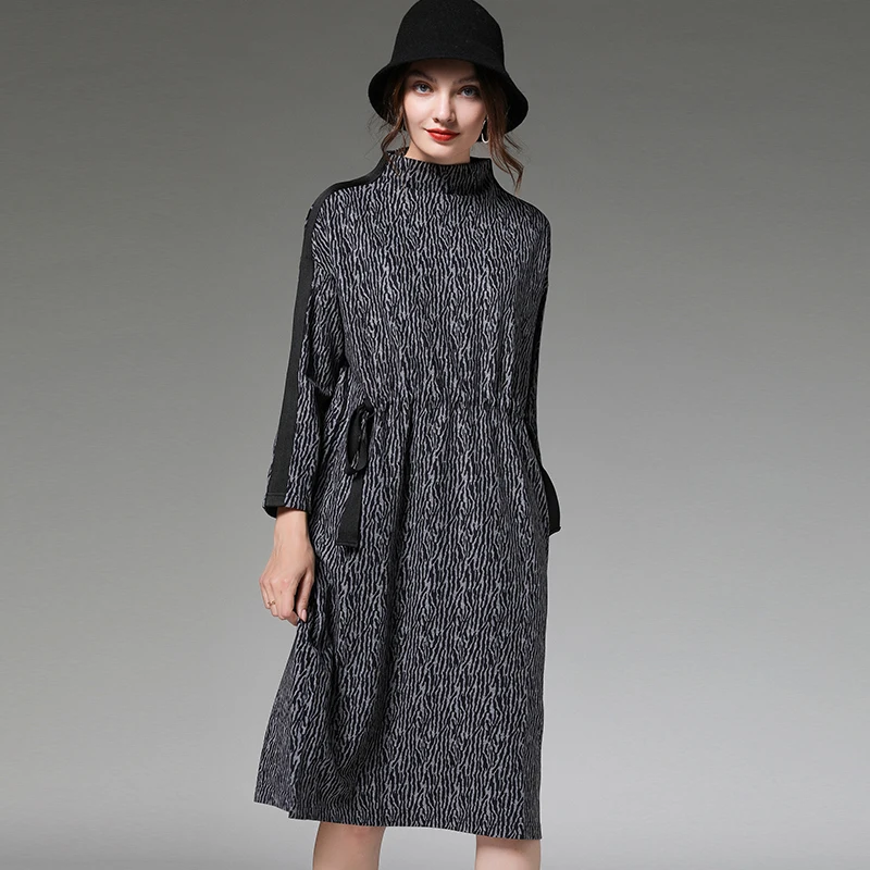 Женское осенне-зимнее платье с воротником-стойкой и длинным рукавом - купить по