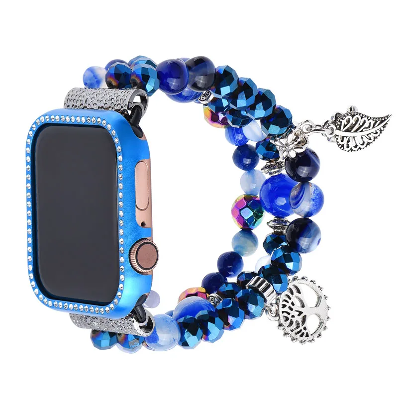 Чехол с голубым кристаллом для Apple Watch Band 38 мм 40 42 44 Женский бриллиантовый ремешок