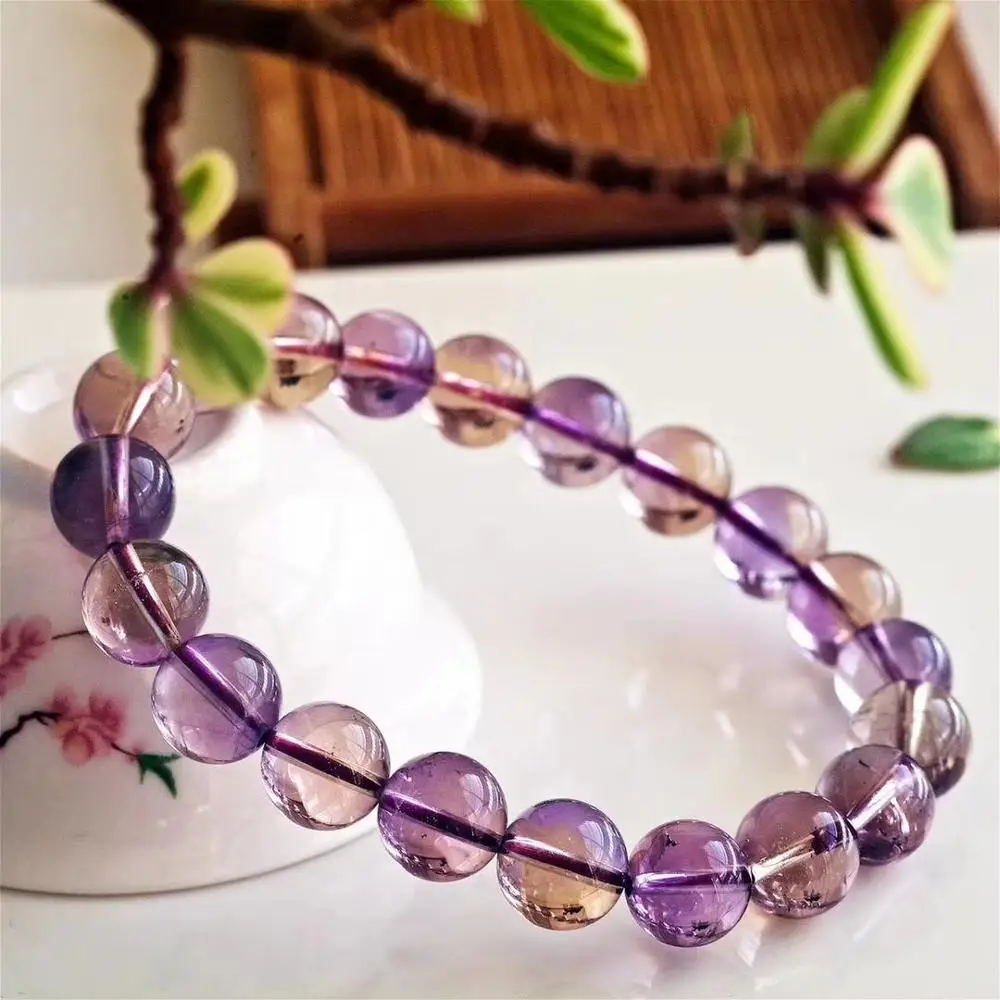 Женский браслет 9 5 мм подвески фиолетовые круглые бусины AAAAA стрейчевый с