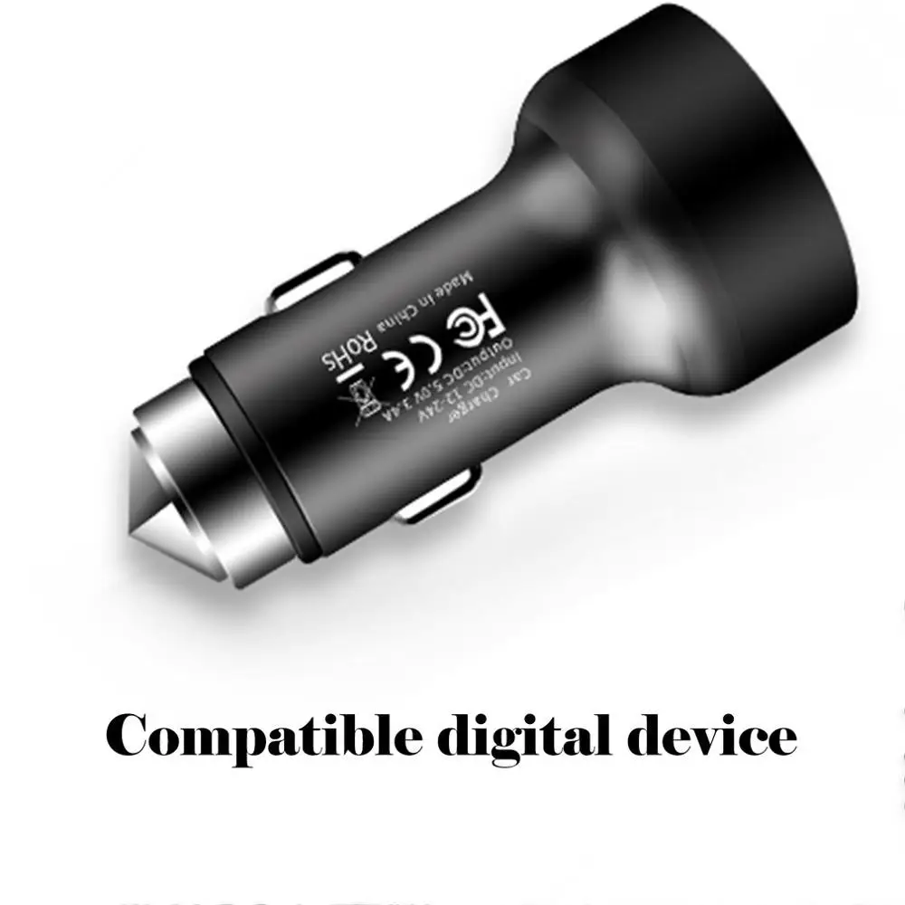 Мини Автомобильное зарядное устройство 3.4A двойной USB металлический молоток