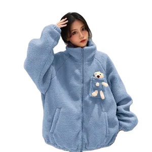 Пальто из овечьей шерсти и медведя; Женская зимняя утепленная куртка из плюша в Корейском стиле; Свободная короткая хлопковая одежда; Модное зимнее пальто Wn *