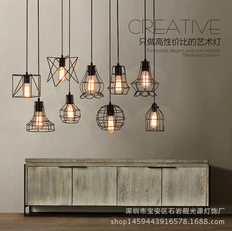 

LED Indoor E27 Modern Cage Pendant Light Iron Retro Loft Pendant Lamp Metal Guard Hanging Restaurant Lamp Living Room Decoration