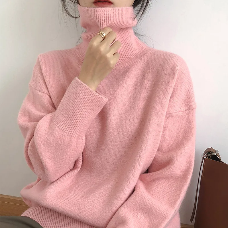 

Oversized Cashmere Turtleneck Knitted Sweater Women Winter Thick Warmth Solid Color Basic Pullover Women Casual Soft Pullover